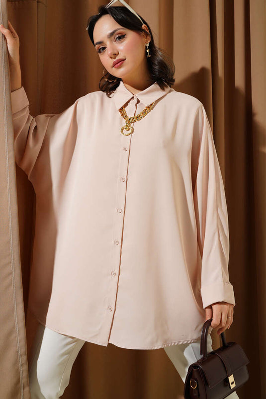 Kolyeli Yarasa Kol Salaş Gömlek Bej