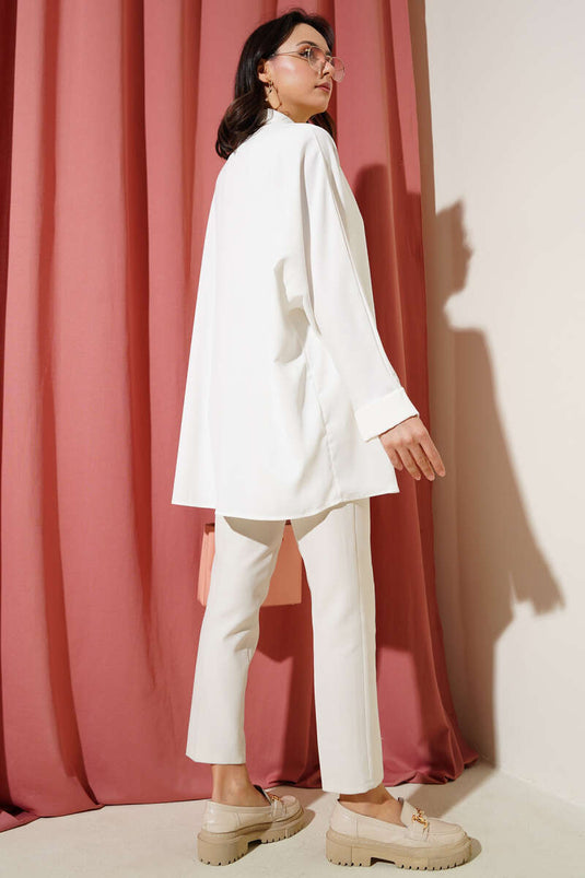 Kolyeli Yarasa Kol Salaş Gömlek Beyaz