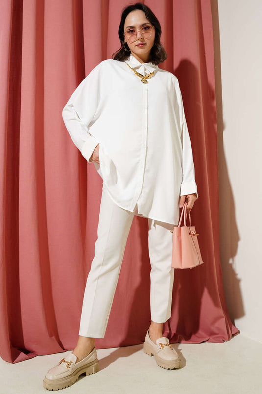 Kolyeli Yarasa Kol Salaş Gömlek Beyaz