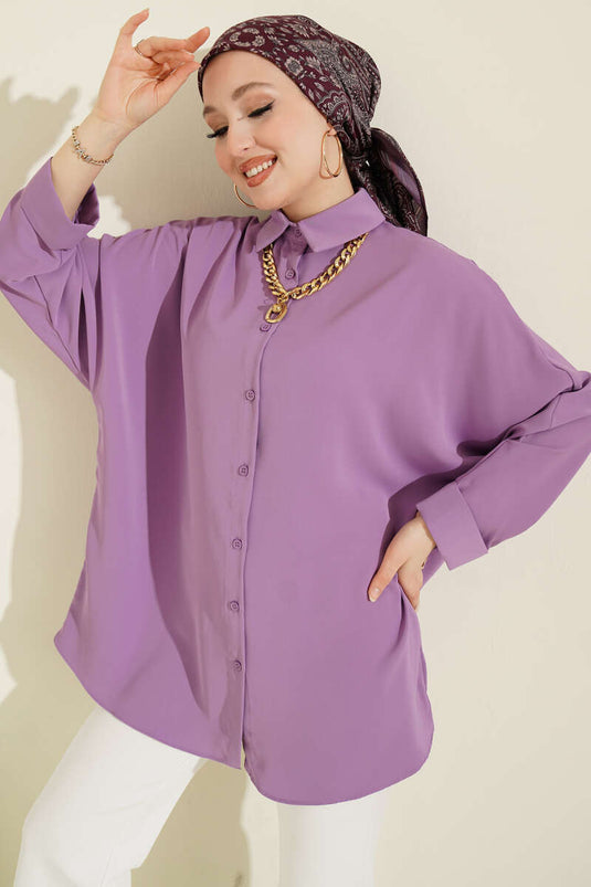 Chemise ample à manches chauve-souris avec col en chaîne, lilas