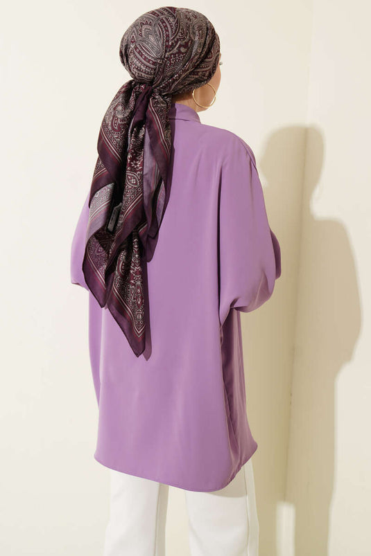 Chemise ample à manches chauve-souris avec col en chaîne, lilas