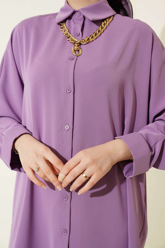 Chemise ample à manches chauve-souris avec col en chaîne, lilas