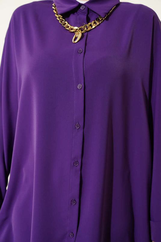 Chemise ample manches chauve-souris avec col en chaîne, violet