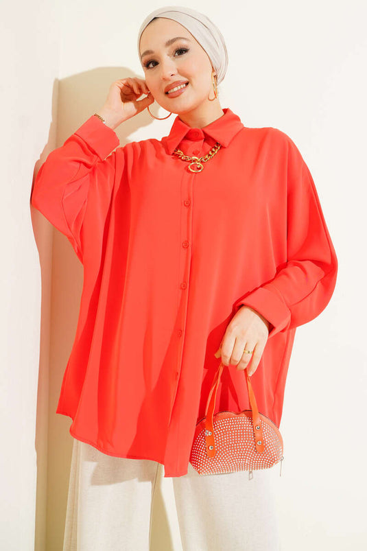 Kolyeli Yarasa Kol Salaş Gömlek Oranj