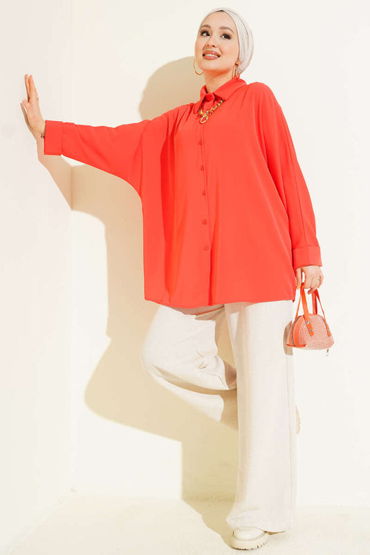 Kolyeli Yarasa Kol Salaş Gömlek Oranj