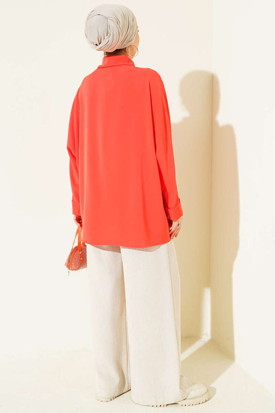 Kolyeli Yarasa Kol Salaş Gömlek Oranj