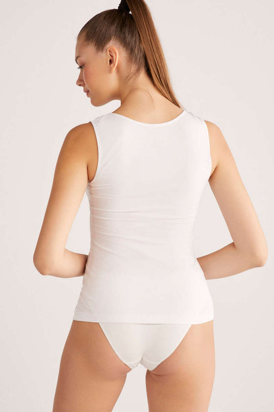 Kom Basic Singlet Kalın Askılı Atlet Beyaz