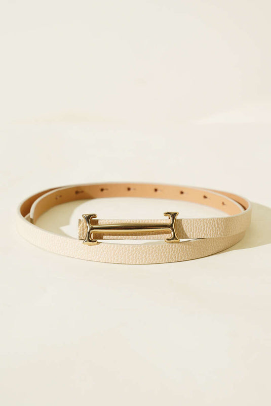 حزام رفيع بإبزيم جسري، لون بيج