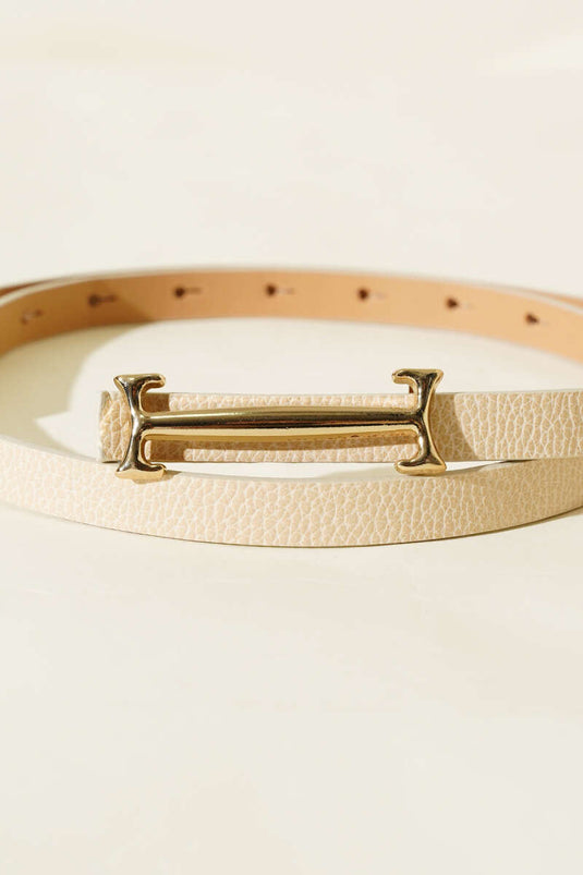 حزام رفيع بإبزيم جسري، لون بيج