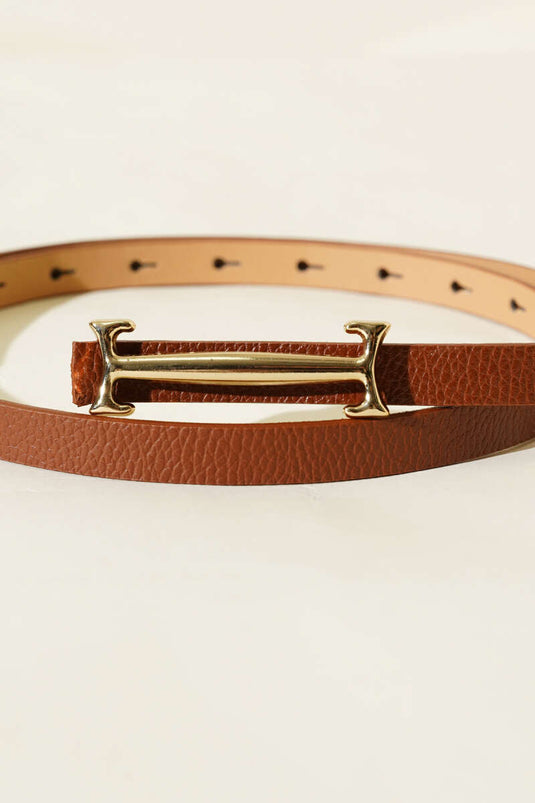 حزام رفيع بإبزيم جسري، لون بني فاتح