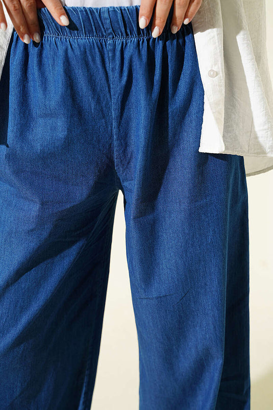 Pantalon en jean à taille élastique avec jambes larges