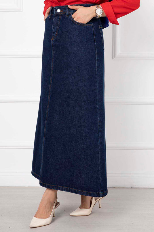 Long Hijab Denim Skirt Navy Blue