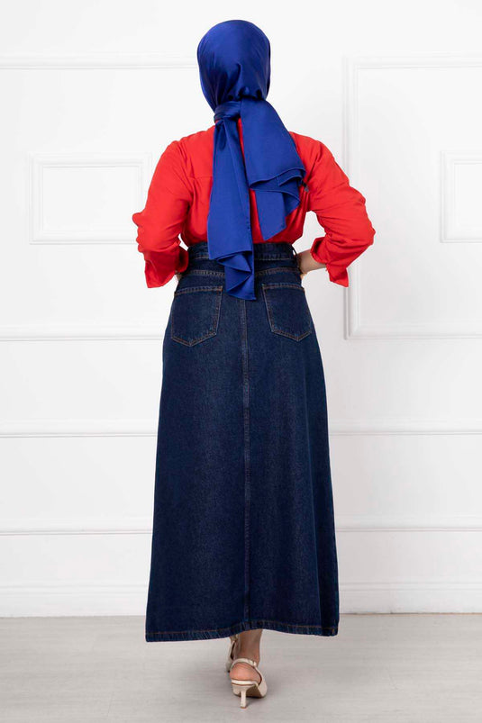 Long Hijab Denim Skirt Navy Blue