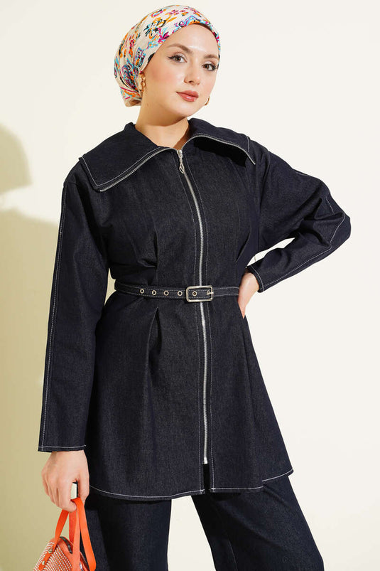 Jeanshose mit Reißverschluss-Set in Dunkelblau