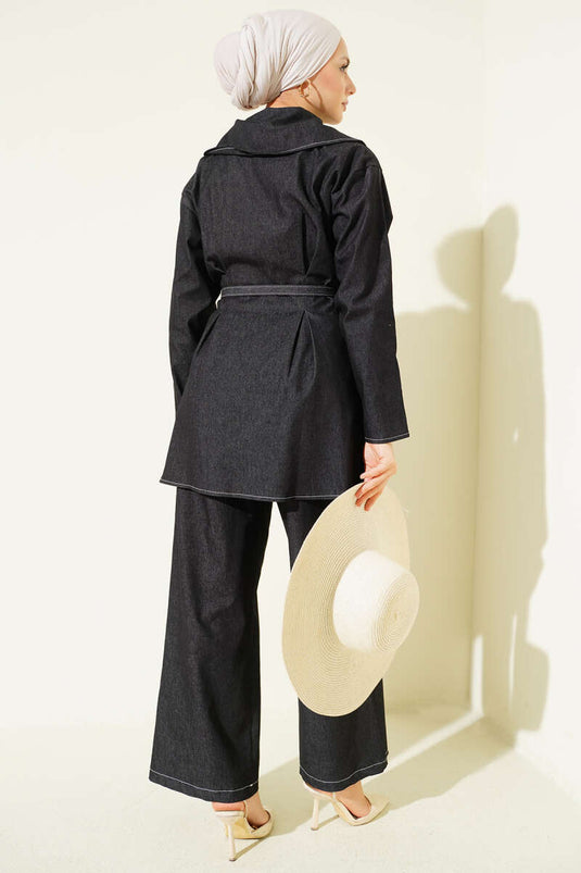 Jeanshose mit Reißverschluss-Set Schwarz