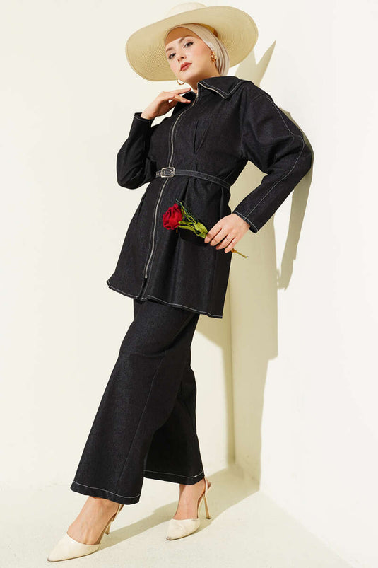 Jeanshose mit Reißverschluss-Set Schwarz