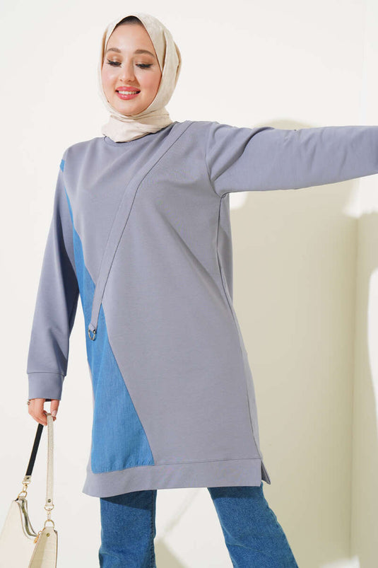 Kot Garni Detaylı Tunik Kayrak Grisi