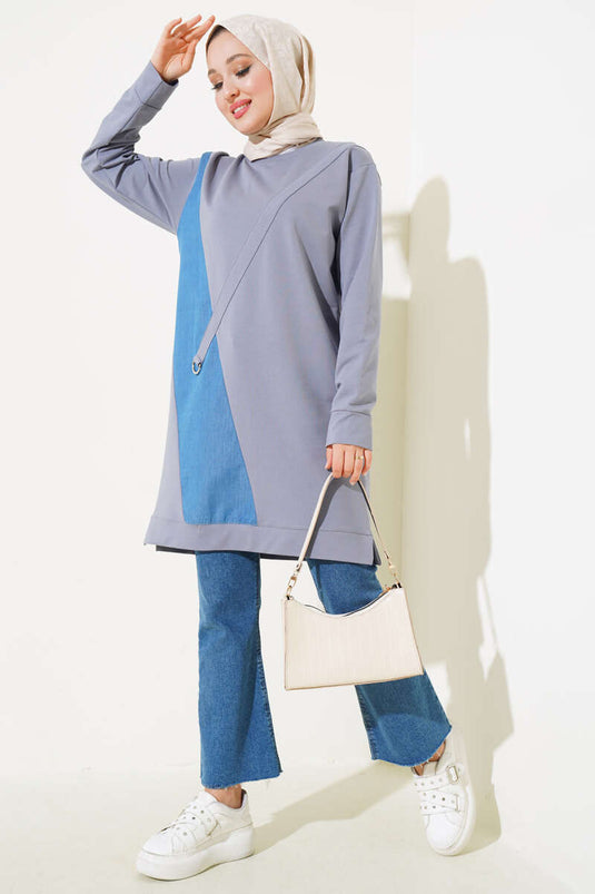 Kot Garni Detaylı Tunik Kayrak Grisi