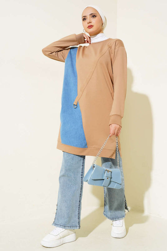 Kot Garni Detaylı Tunik Latte