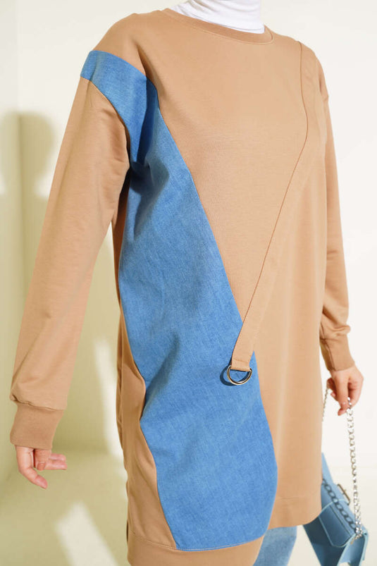 Kot Garni Detaylı Tunik Latte