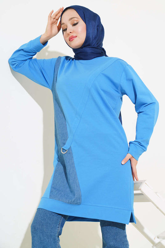 Kot Garni Detaylı Tunik Mavi