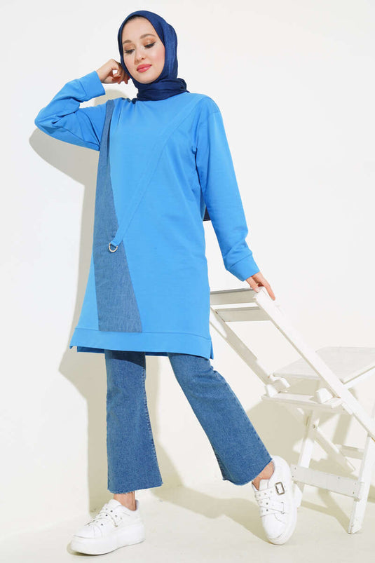 Kot Garni Detaylı Tunik Mavi