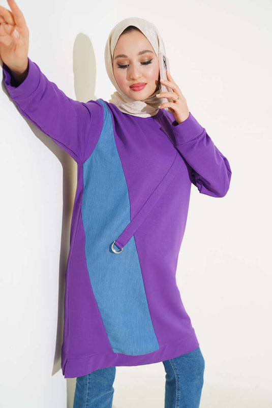 Kot Garni Detaylı Tunik Menekşe