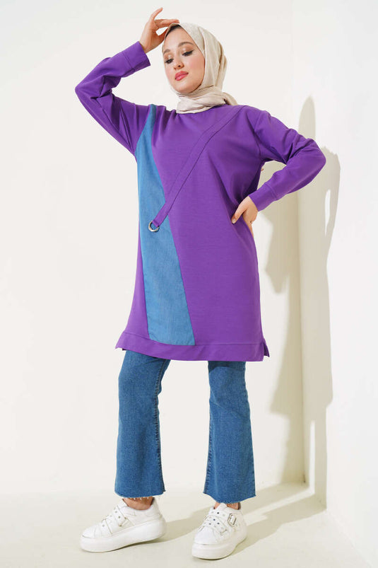 Kot Garni Detaylı Tunik Menekşe