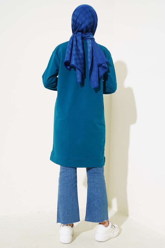 Kot Garni Detaylı Tunik Petrol