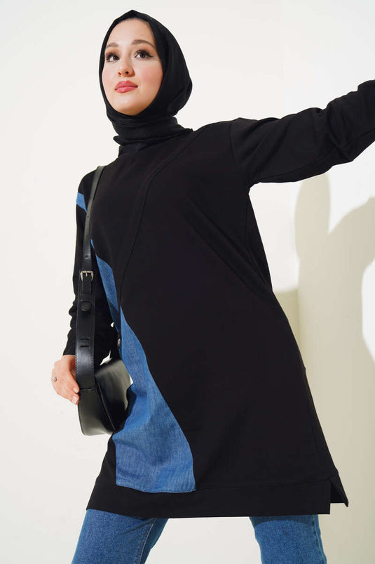 Kot Garni Detaylı Tunik Siyah
