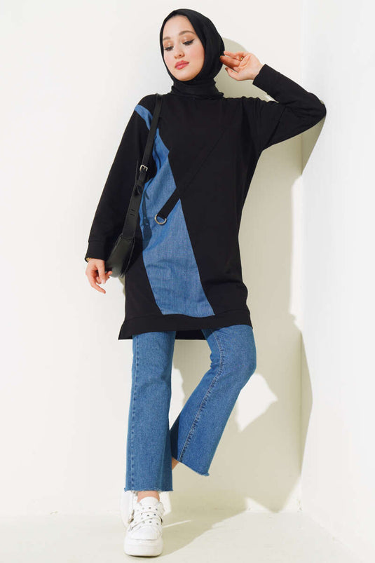 Kot Garni Detaylı Tunik Siyah