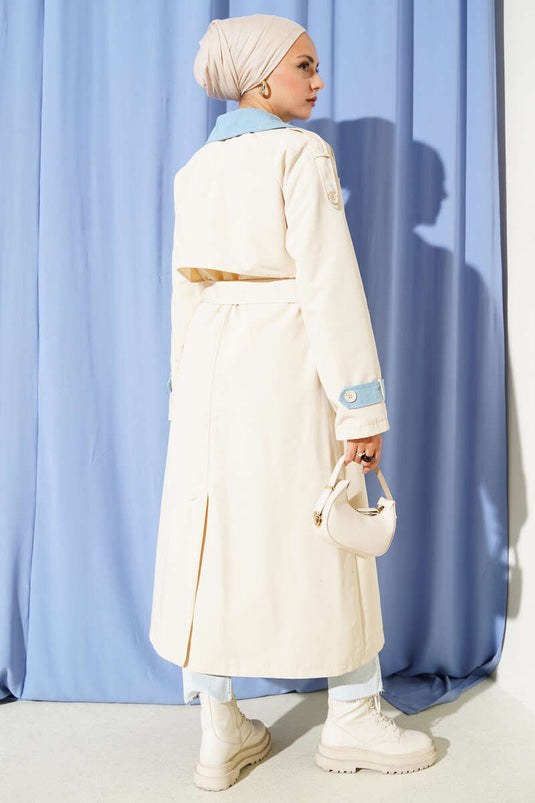 Denim Garnish Epaulette Trench Coat Ecru