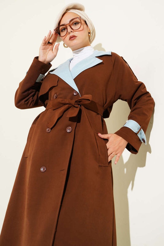 Denim Garnish Epaulette Trench Coat Brown