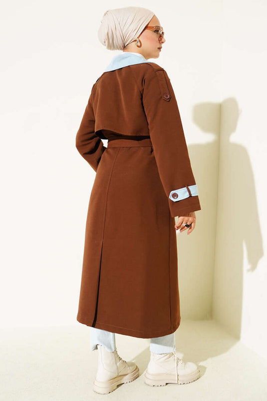 Denim Garnish Epaulette Trench Coat Brown