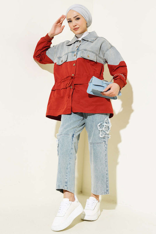 Cotton Garnili White Lined Jacket Pomegranate Flower