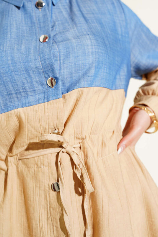 Buttoned Tunic and Pants Set Beige