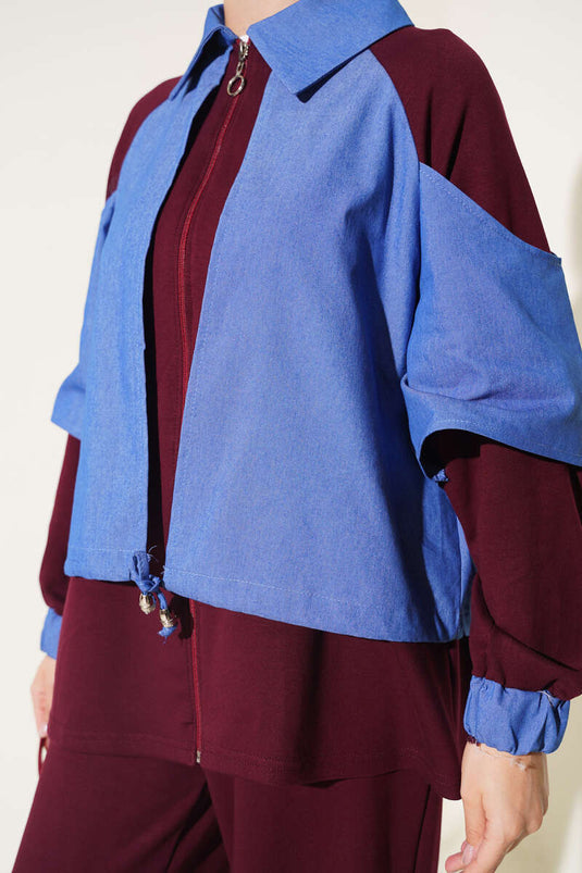 Ensemble Deux Pièces En Jean Tricoté Fermé Bordeaux