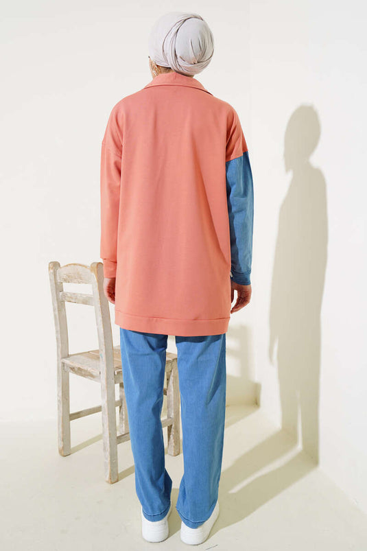 Sweater with Cardigan Two-Piece Set Salmon