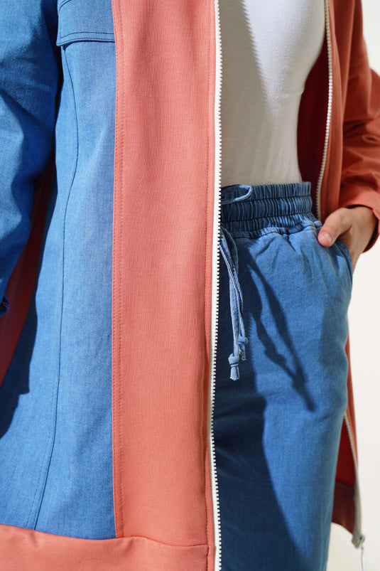 Sweater with Cardigan Two-Piece Set Salmon