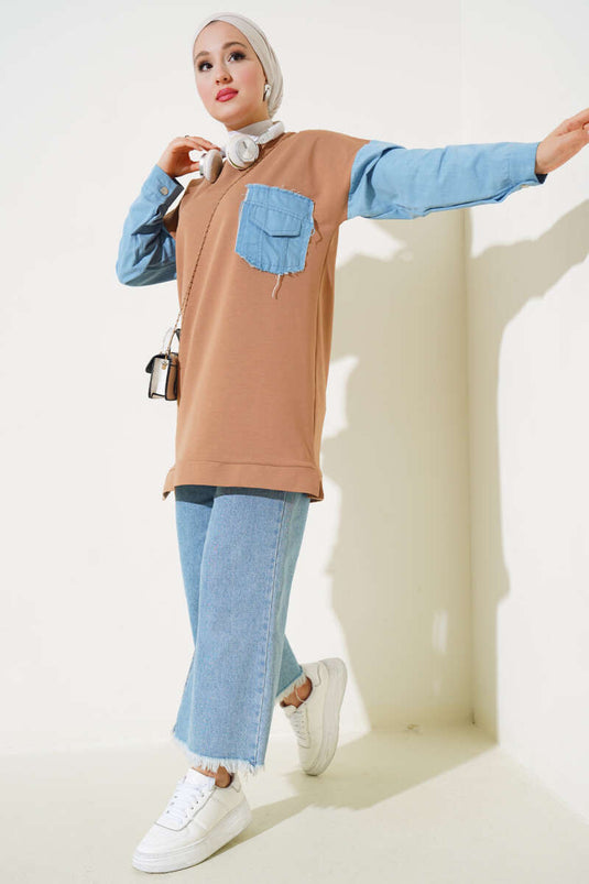 مثل Garnili ıki ıp Tunic Camel