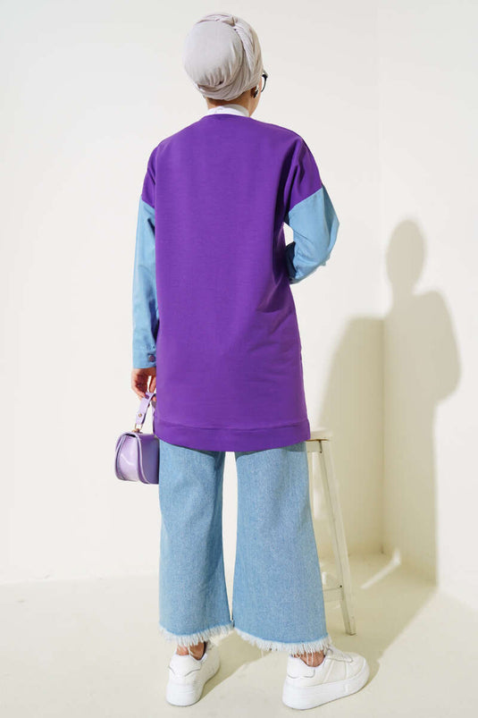 Tunique à deux cordes garnie de denim violet