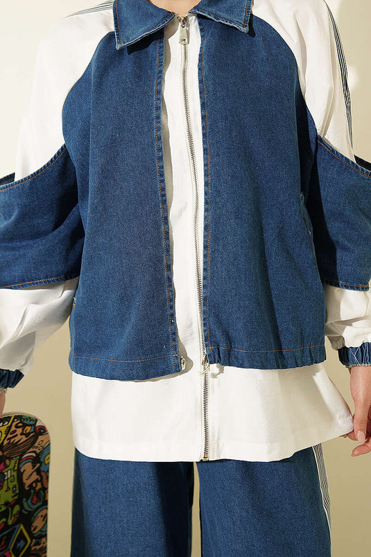Conjunto De Dos Piezas De Denim A Rayas Y Punto