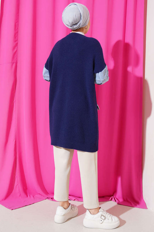 Navy Blue Cat Collar Angora Cardigan