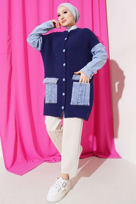 Navy Blue Cat Collar Angora Cardigan