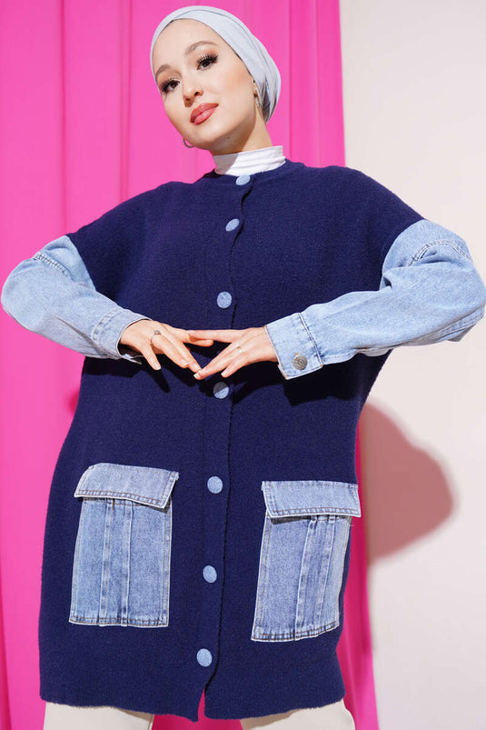 Navy Blue Cat Collar Angora Cardigan