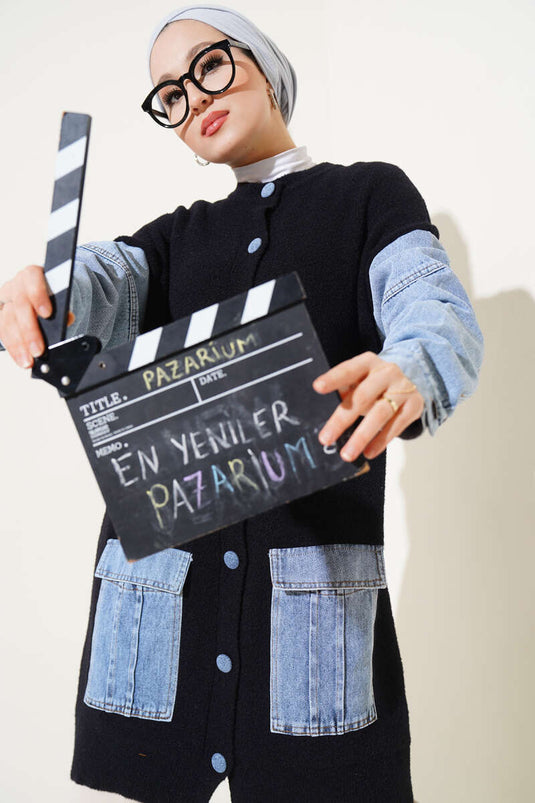 Cat Collar Angora Cardigan Black