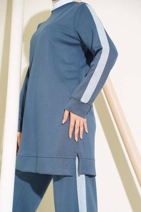 Denim Striped Two Piece Set Indigo