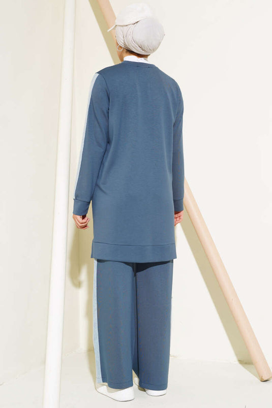 Denim Striped Two Piece Set Indigo