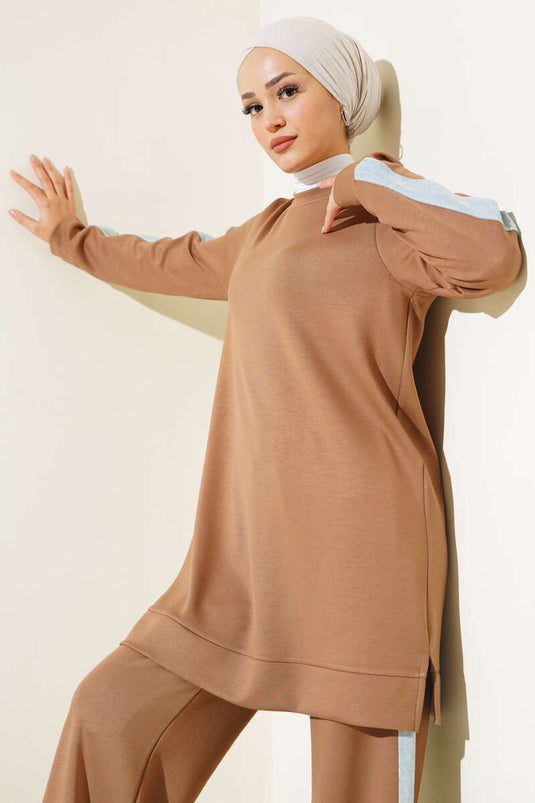 Denim Striped Two Piece Suit Brown