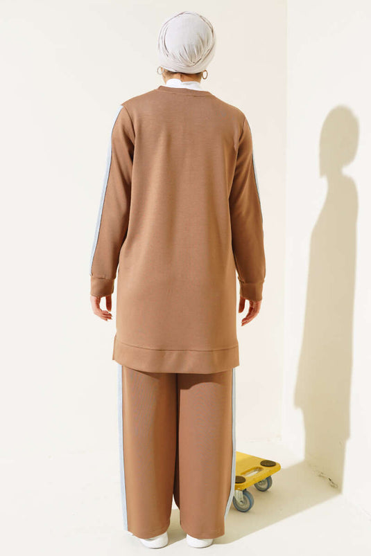 Denim Striped Two Piece Suit Brown